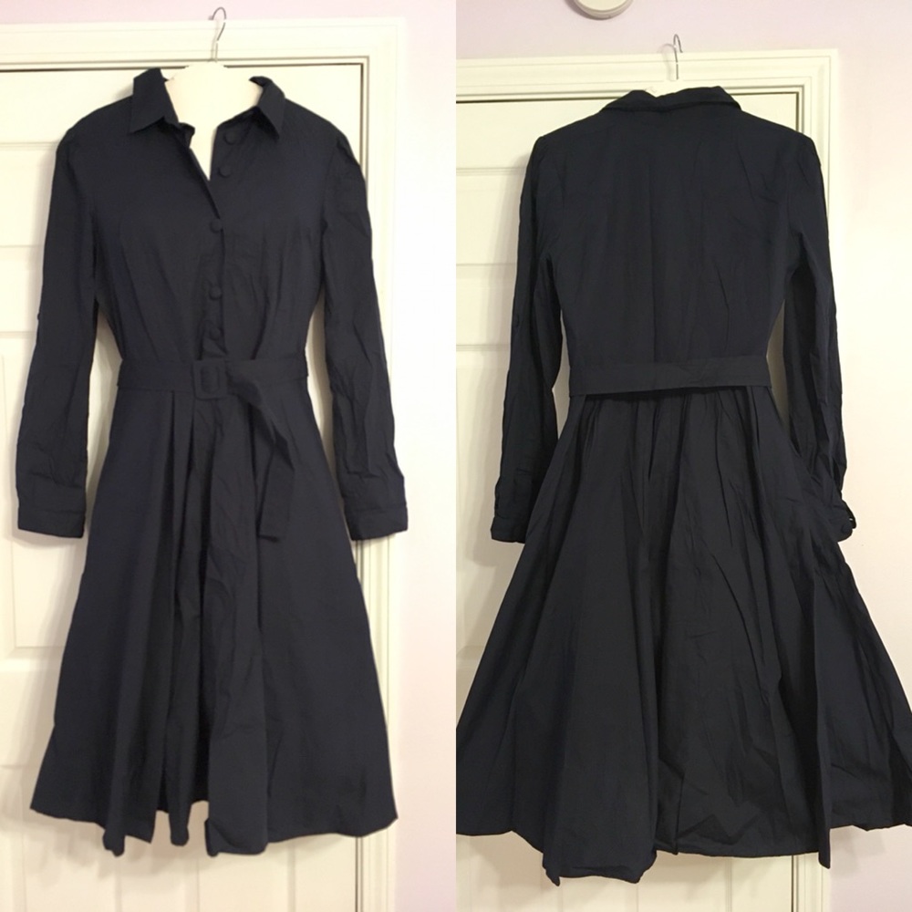 NWT RARE Eshakti Cotton Poplin Belted Shirtdress